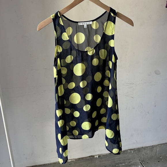 Daniel Rainn Tops - Daniel Rainn Navy and Yellow Polka Dot Tank Top